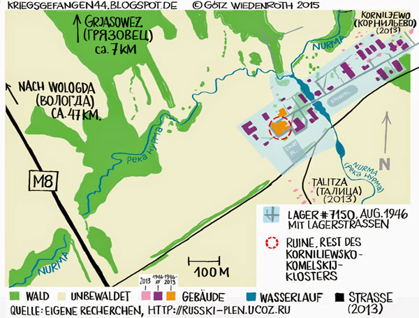 Lage des ehemaligen Kriegsgefangenenlagers 150 Grjasovetz auf der Landkarte von 2013